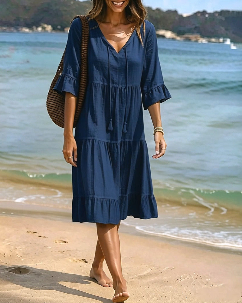 Cecilia | Tie-Waist Flared Sleeve A-Line Dress