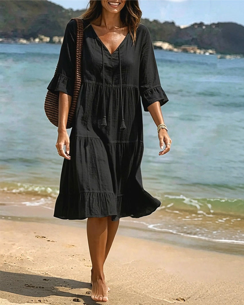 Cecilia | Tie-Waist Flared Sleeve A-Line Dress