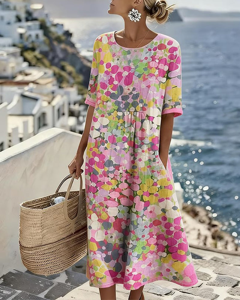 ELENA™ - ELEGANT FLORAL SUMMER MIDI DRESS