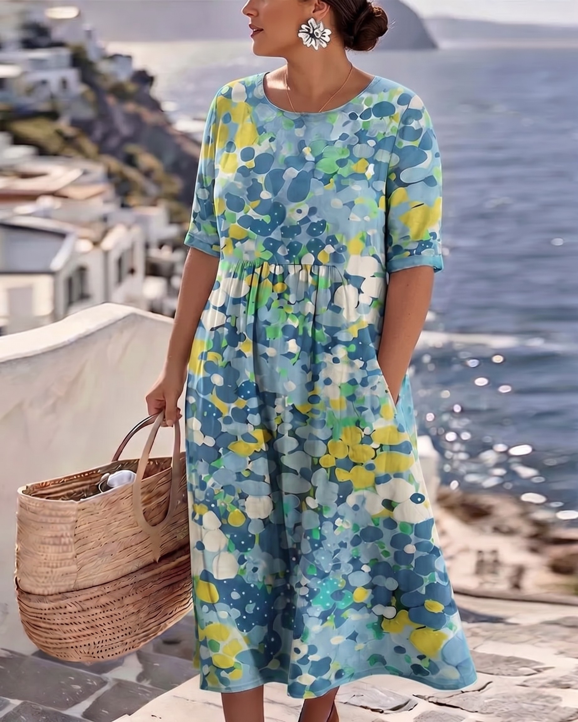 ELENA™ - ELEGANT FLORAL SUMMER MIDI DRESS