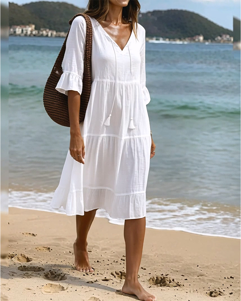 Cecilia | Tie-Waist Flared Sleeve A-Line Dress