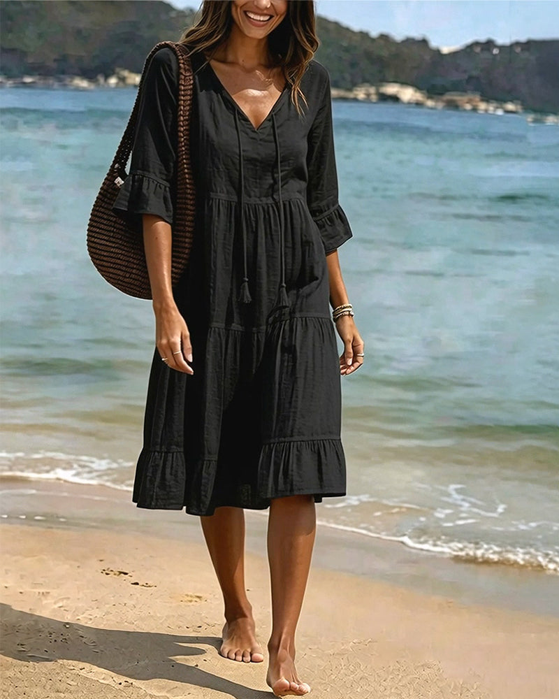 Cecilia | Tie-Waist Flared Sleeve A-Line Dress