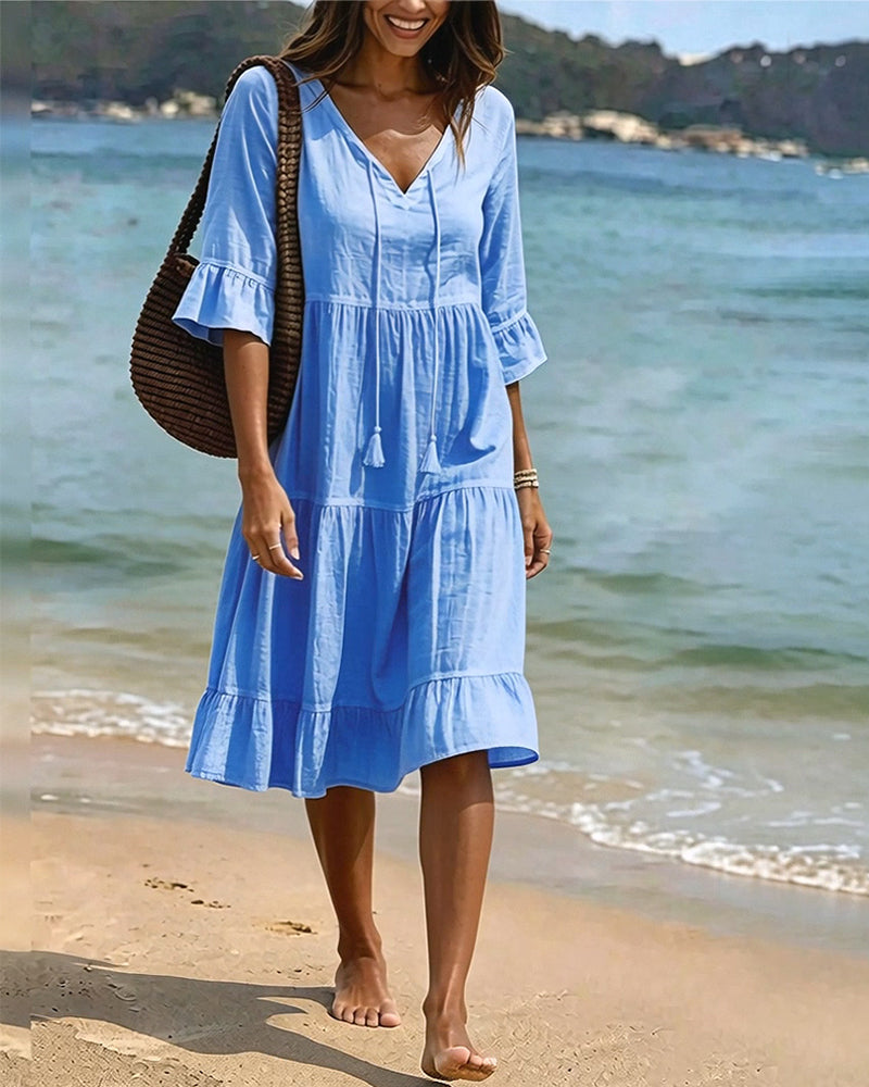Cecilia | Tie-Waist Flared Sleeve A-Line Dress