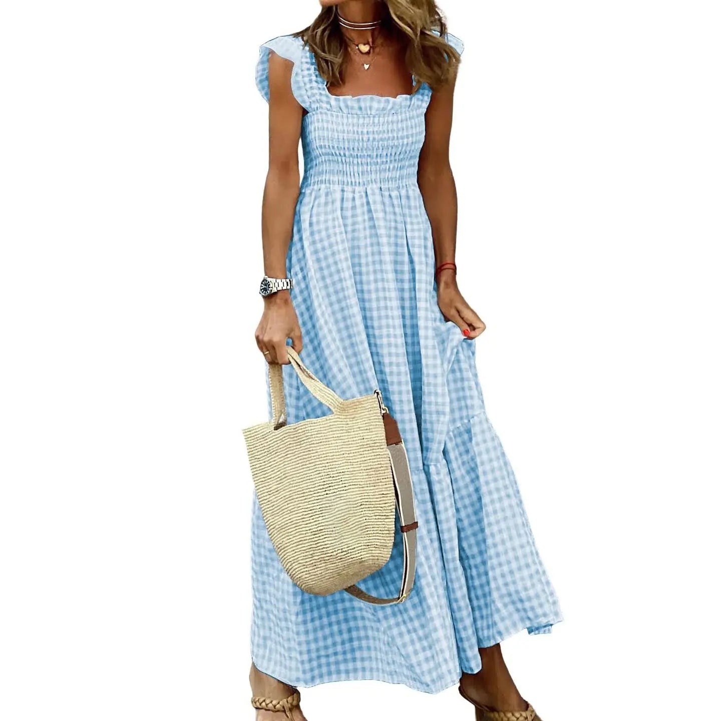 Joyce | Retro Checked Smocked Midi Dress