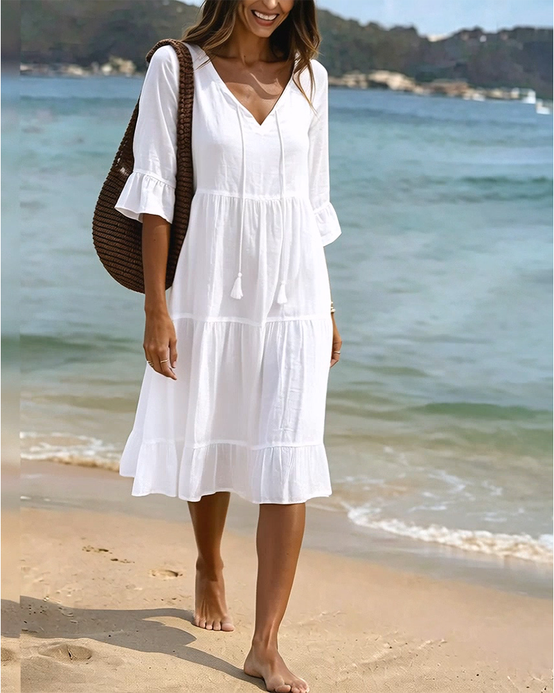 Cecilia | Tie-Waist Flared Sleeve A-Line Dress