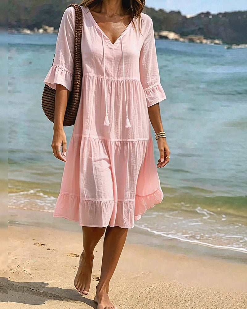 Cecilia | Tie-Waist Flared Sleeve A-Line Dress