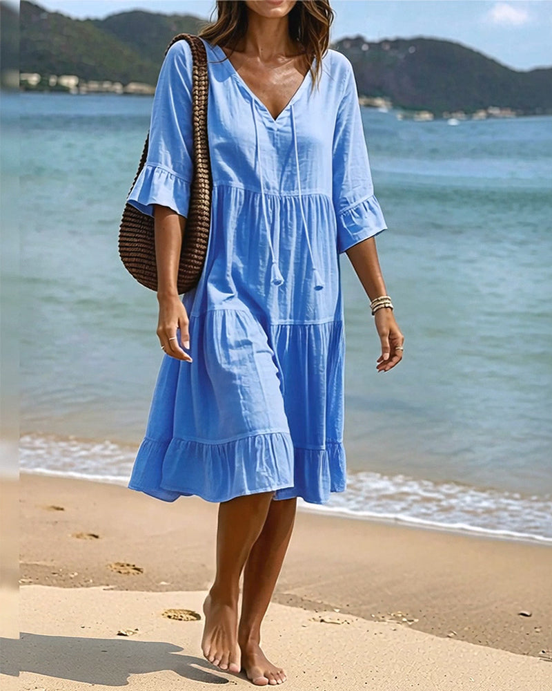 Cecilia | Tie-Waist Flared Sleeve A-Line Dress