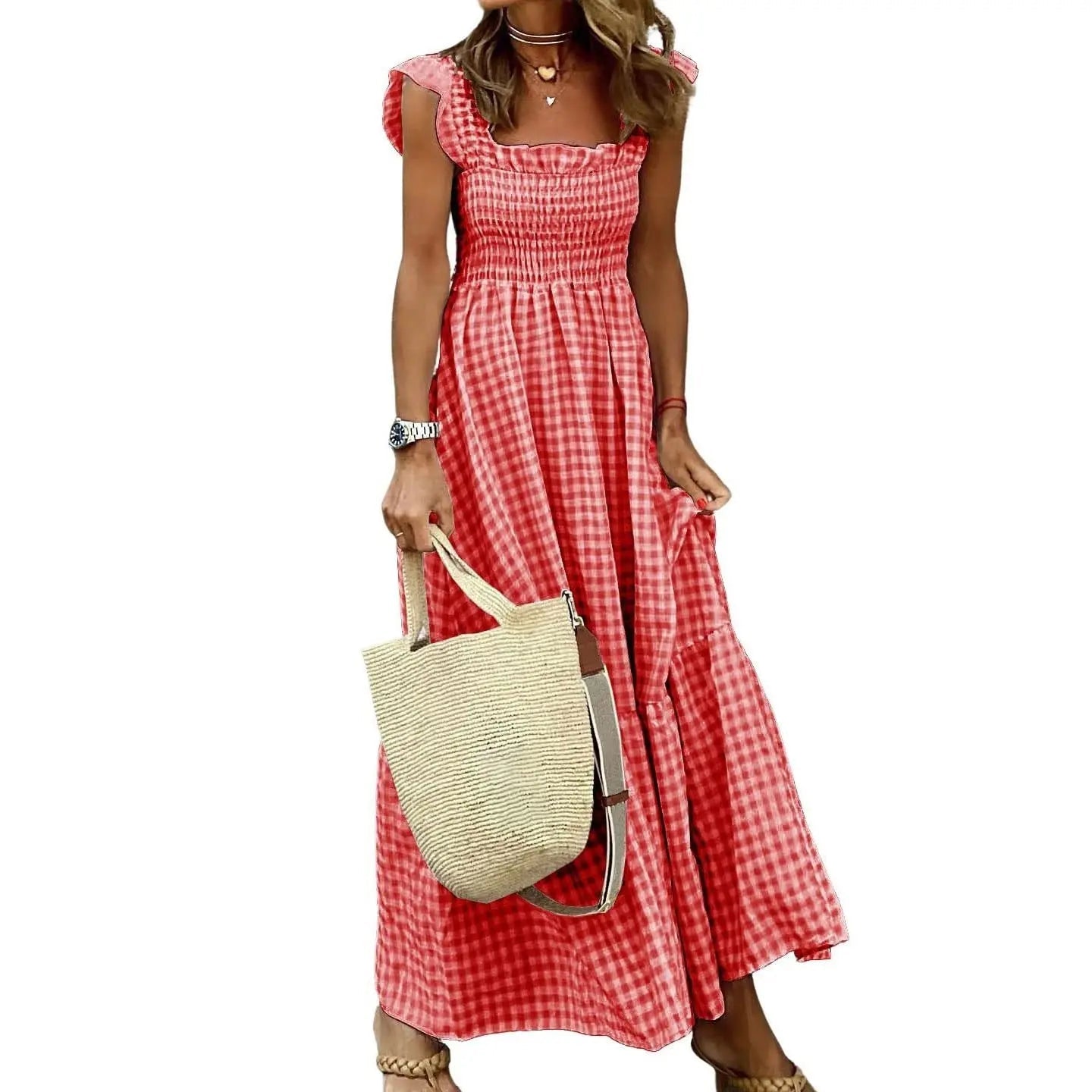 Joyce | Retro Checked Smocked Midi Dress