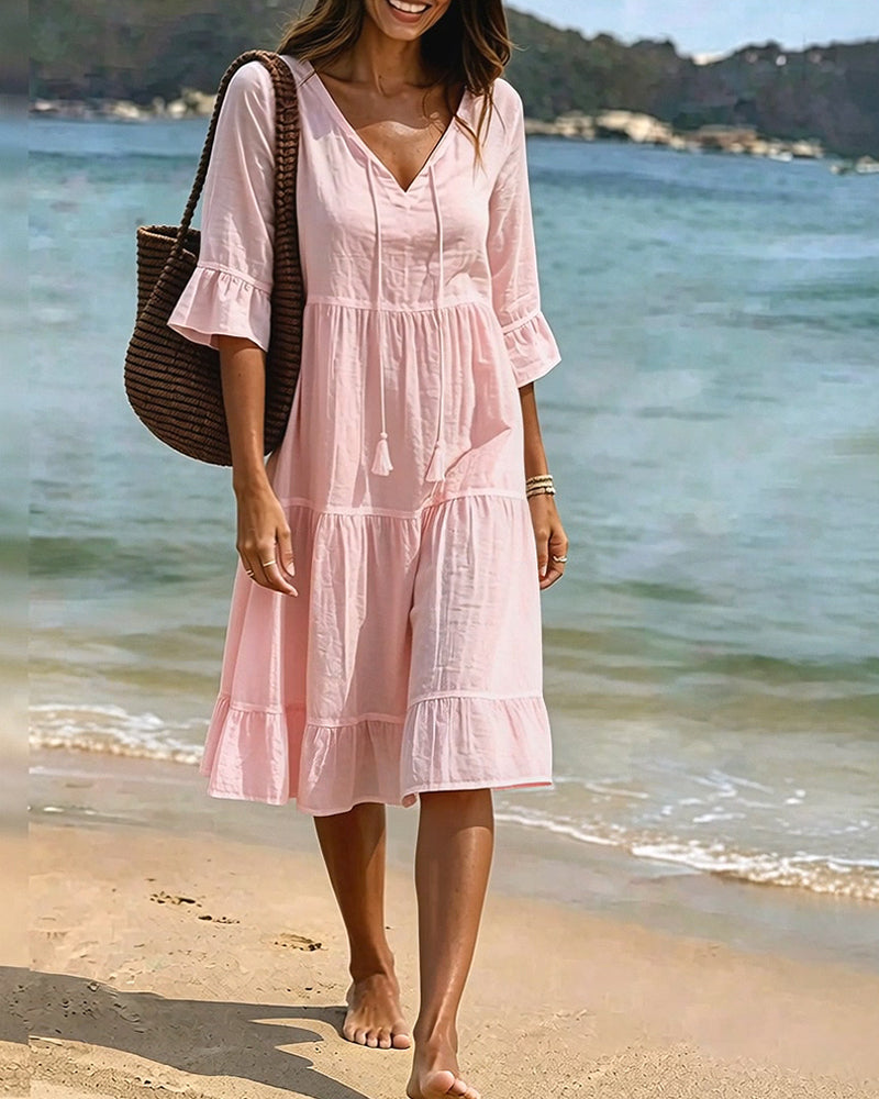 Cecilia | Tie-Waist Flared Sleeve A-Line Dress