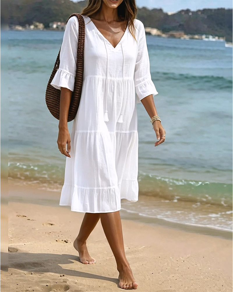 Cecilia | Tie-Waist Flared Sleeve A-Line Dress