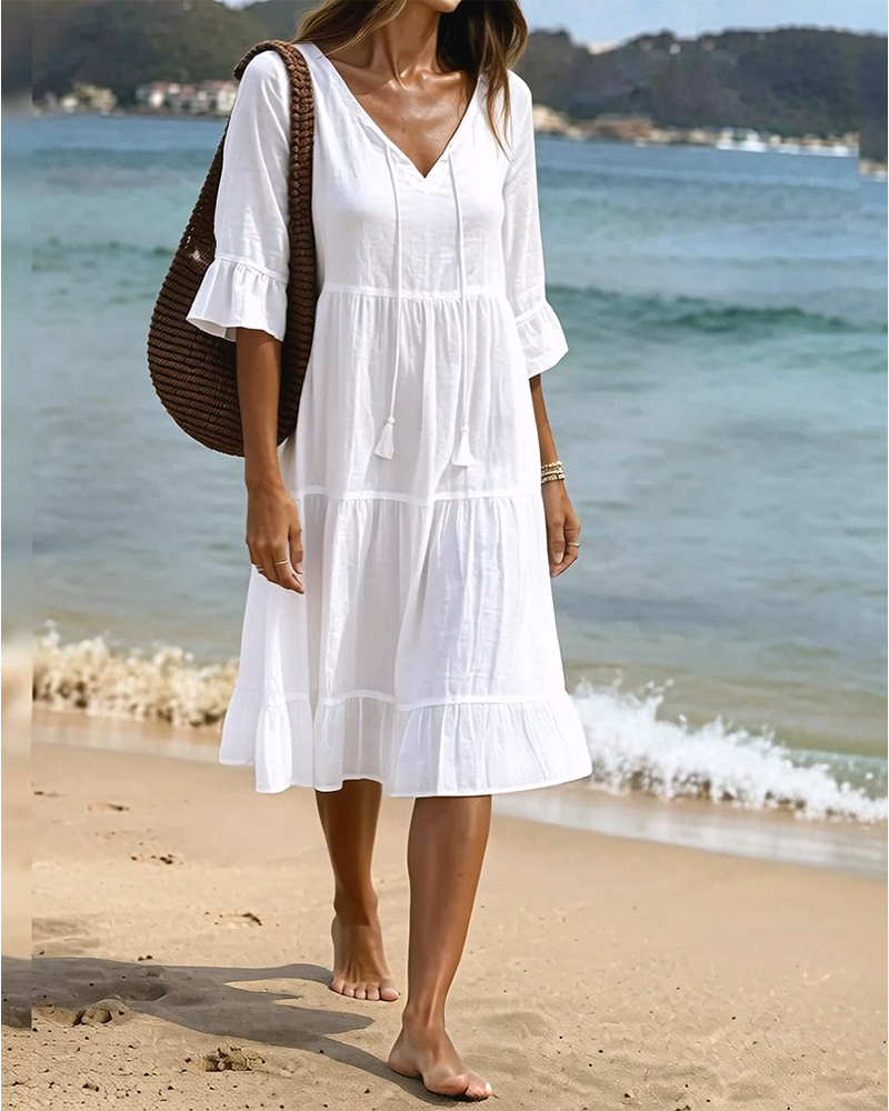 Cecilia | Tie-Waist Flared Sleeve A-Line Dress