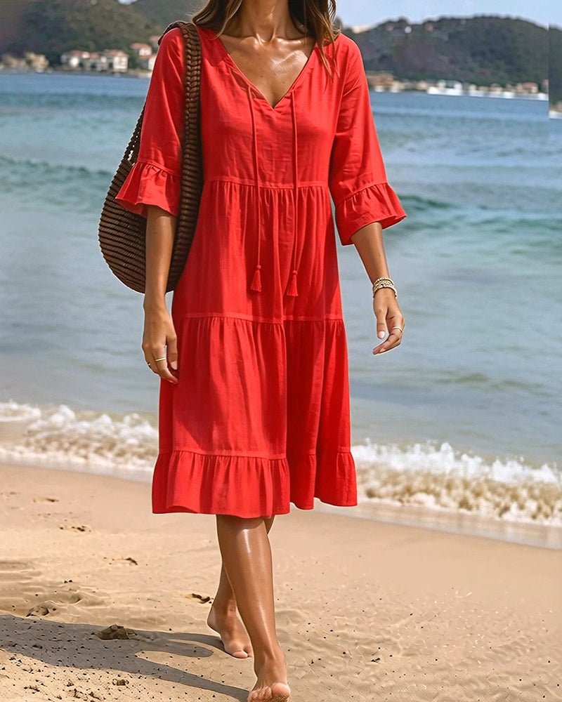 Cecilia | Tie-Waist Flared Sleeve A-Line Dress