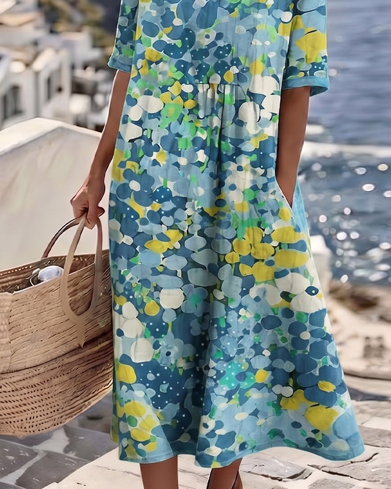ELENA™ - ELEGANT FLORAL SUMMER MIDI DRESS