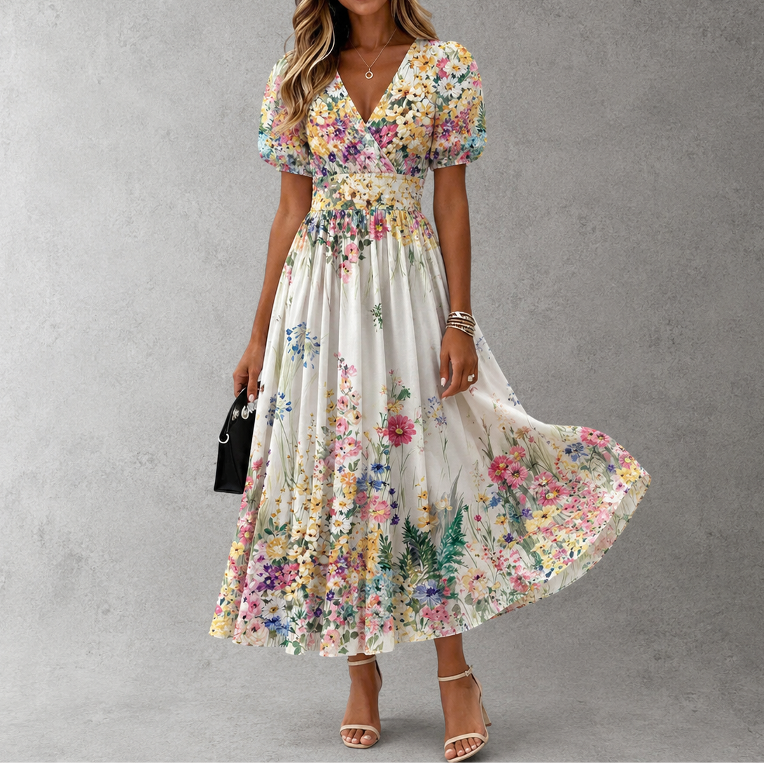 Rosalinda | Short Sleeve Floral Maxi Dress