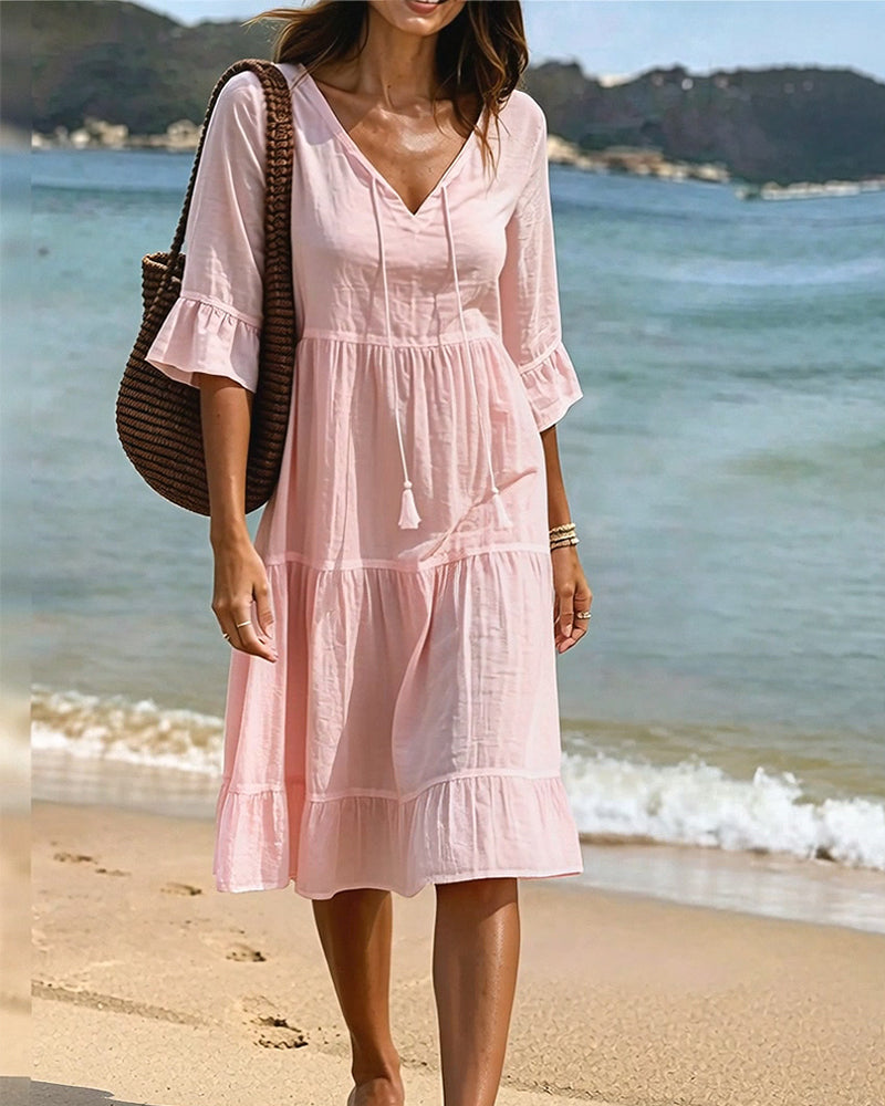Cecilia | Tie-Waist Flared Sleeve A-Line Dress