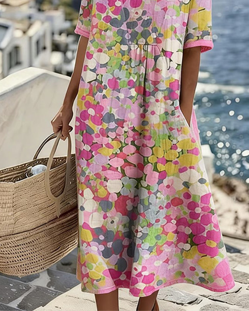 ELENA™ - ELEGANT FLORAL SUMMER MIDI DRESS