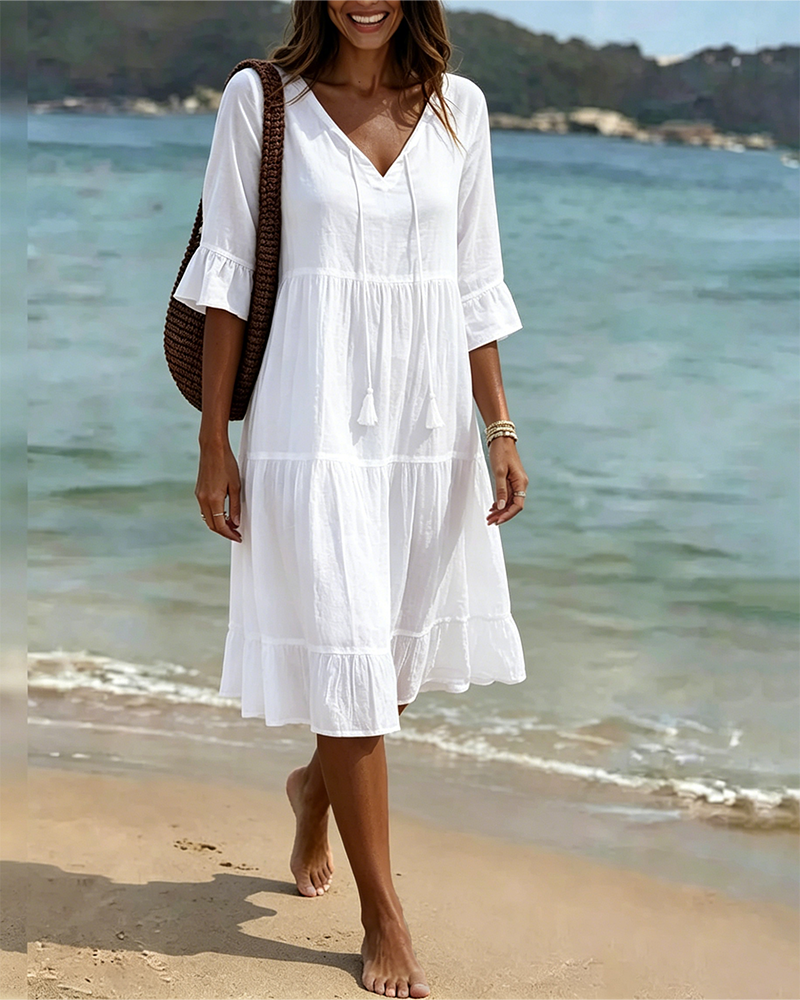 Cecilia | Tie-Waist Flared Sleeve A-Line Dress