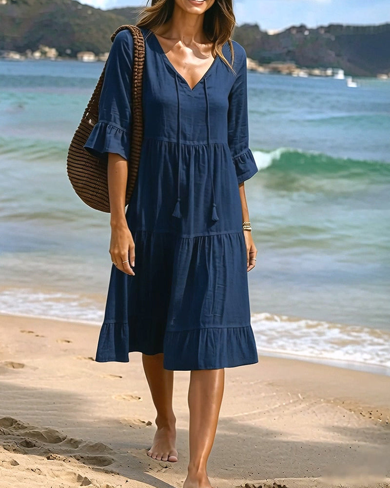 Cecilia | Tie-Waist Flared Sleeve A-Line Dress