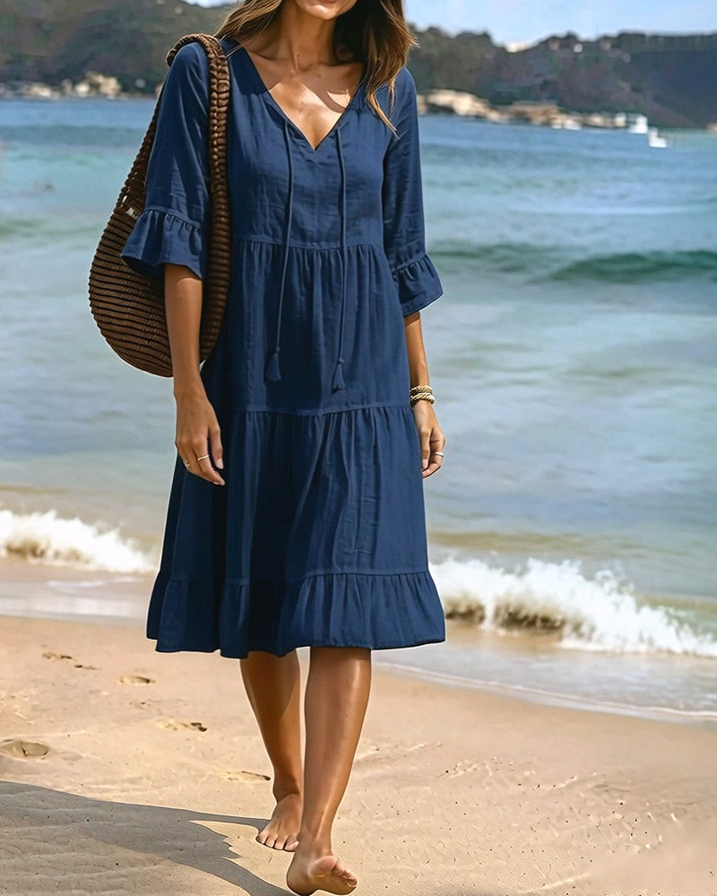 Cecilia | Tie-Waist Flared Sleeve A-Line Dress
