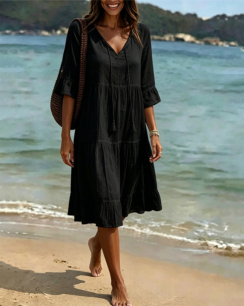 Cecilia | Tie-Waist Flared Sleeve A-Line Dress