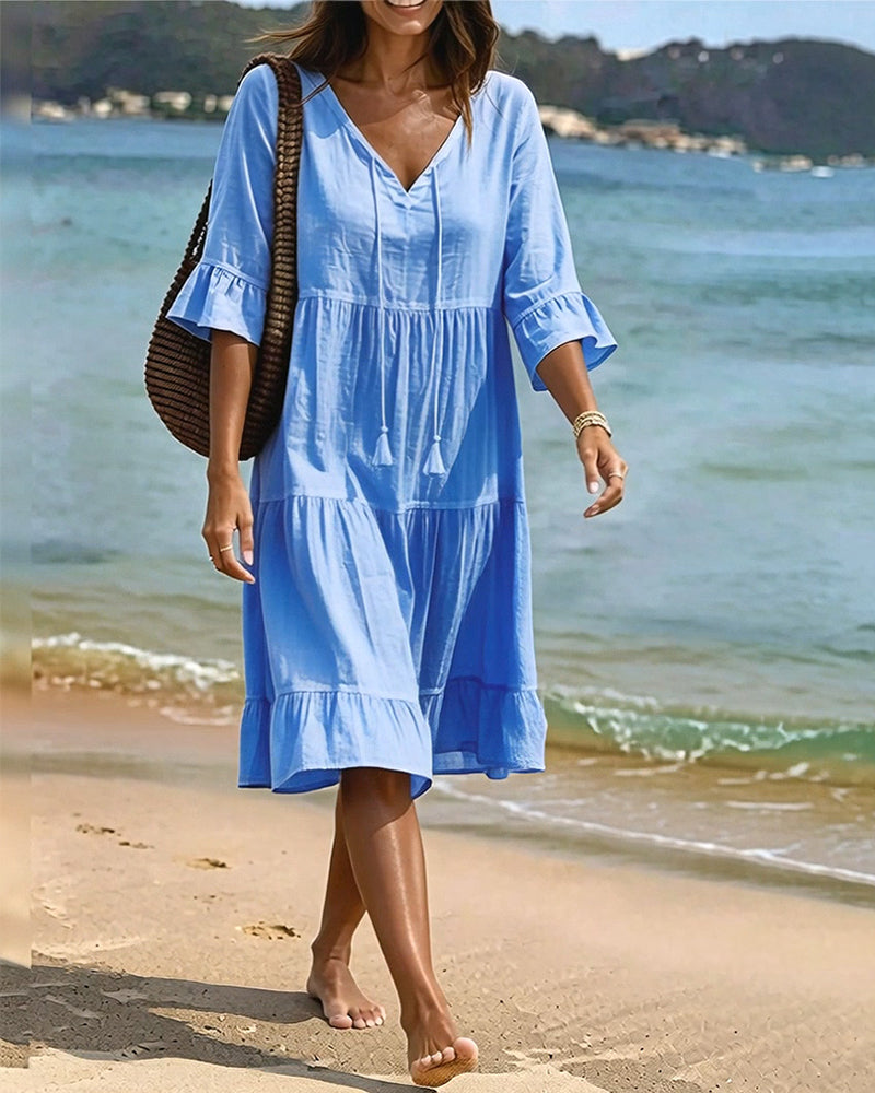 Cecilia | Tie-Waist Flared Sleeve A-Line Dress