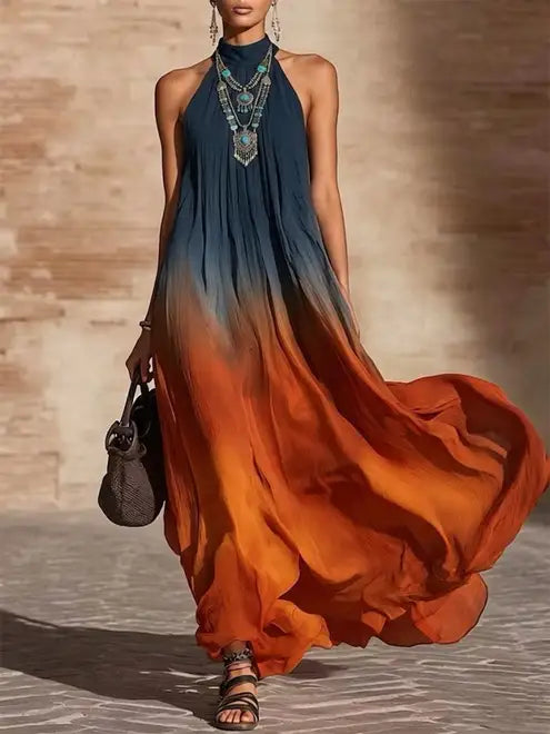 Paula | Long Halter/V Dress with Gradient