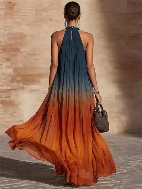 Paula | Long Halter/V Dress with Gradient